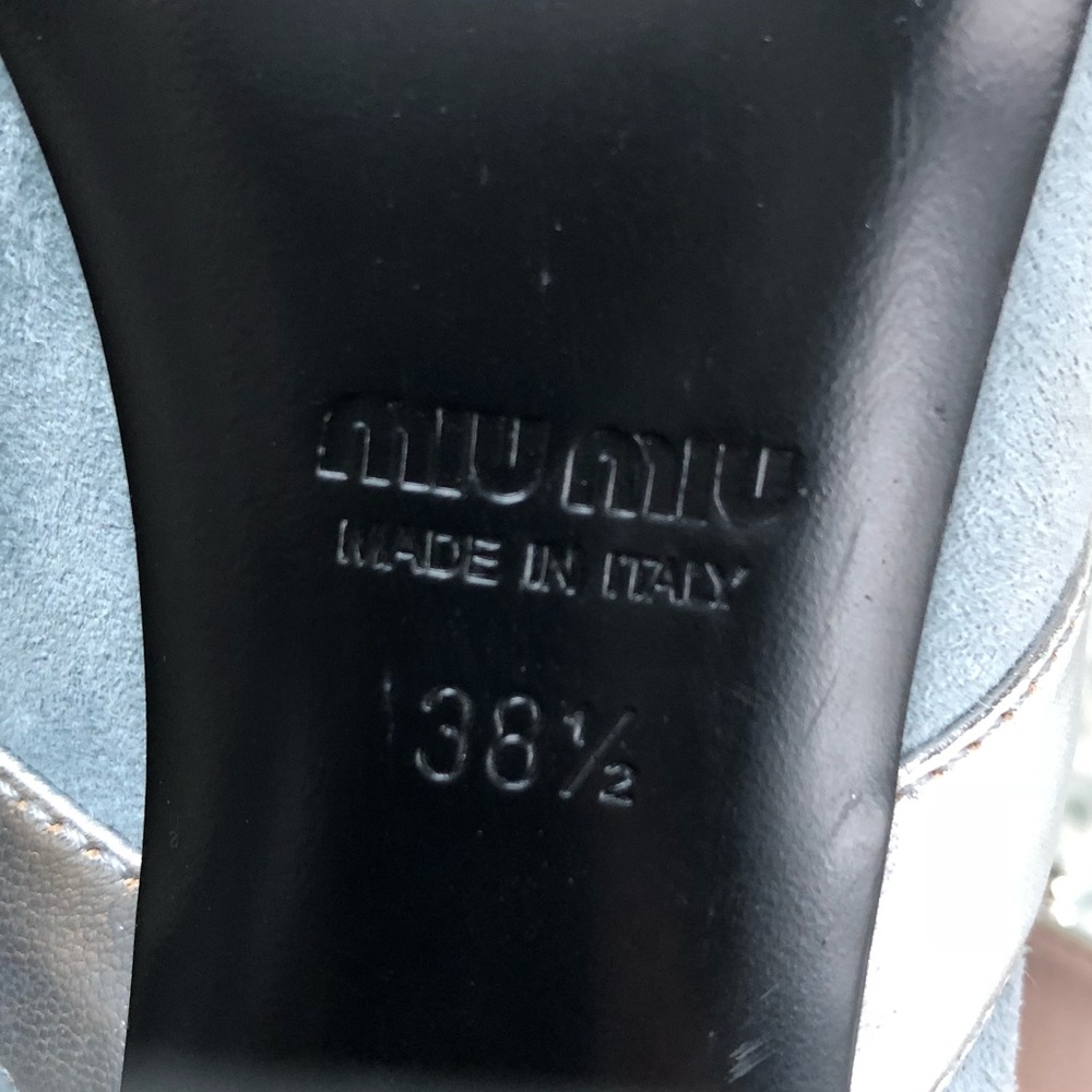 Miu Miu 38.5 Mary Jane pump heels silver grey leather suede buckle luxury Italy - Picture 8 of 9